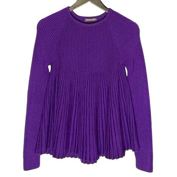 Alexander McQueen Royal Purple Ribbed Wool Flare Sweater - Picture 1 of 6